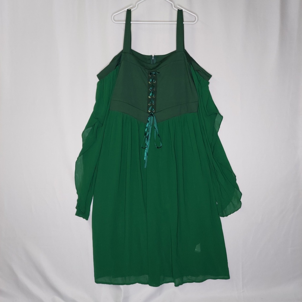 Fairycore Whimsigoth Dress 4XL Green Lace-Up Strappy Cold Shoulder‎ Renaissance - Picture 7 of 13